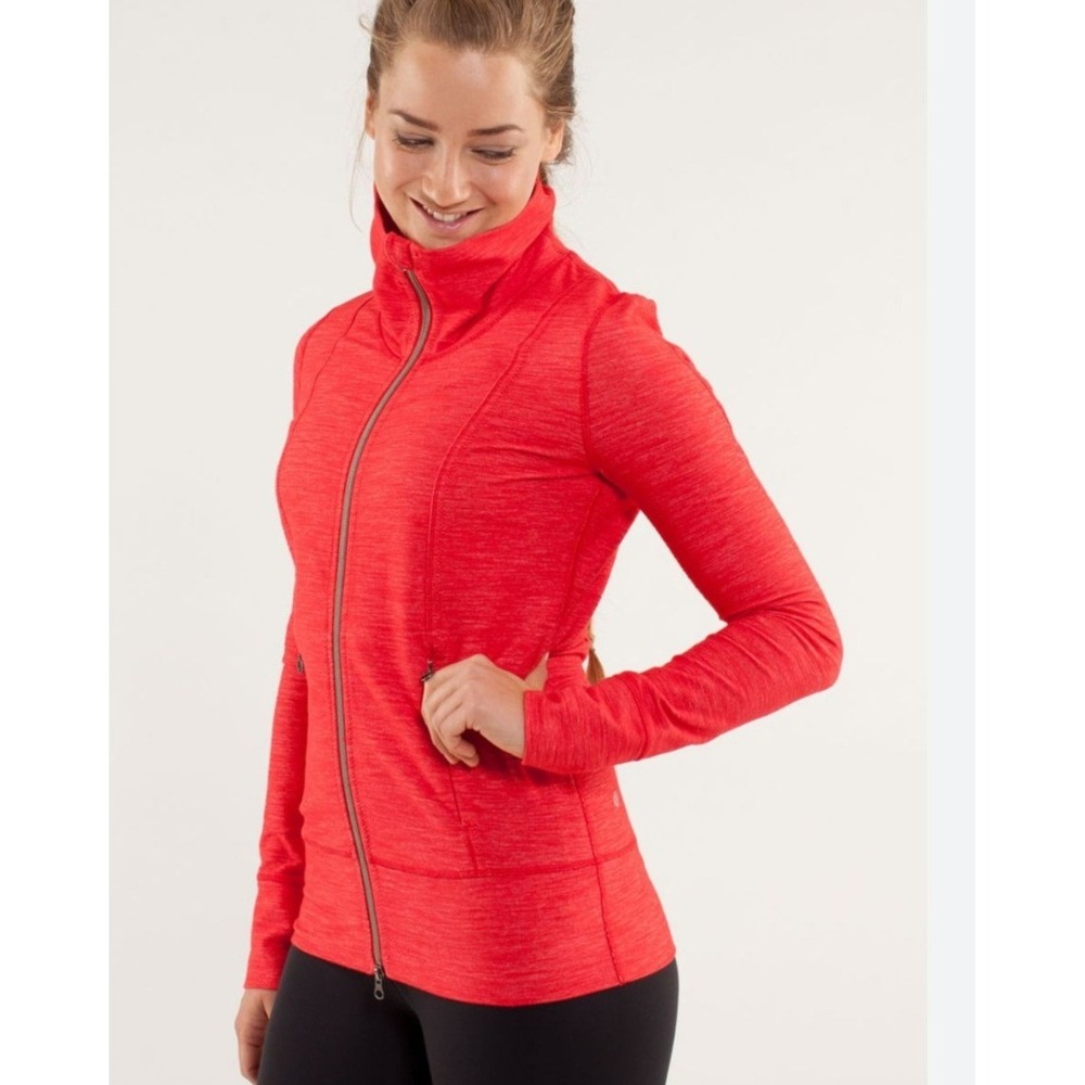 Lululemon Daily Practice Jacket Womens 8 Red Excellent Funnel Neck Space Dye Zip